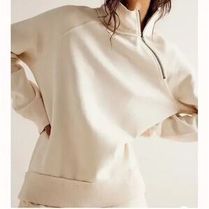 Free People Cream Half-Zip Sweater